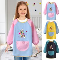 Long Sleeved Gown Cartoon Print Childrens Bib Waterproof Kids Boys Girls Art Craft Painting Drawing Apron Aprons