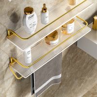 Luxury Bathroom Shelf With Towel Holder Acrylic Shampoo Storage Racks No-drilling Bathroom Holder Bathroom Organizer Shelves