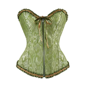 Corset Top Bustiers Overbust Satin Sexy Victorian Corsets Corselet Brocade  Vintage Style Korsett For Women Plus Size Pink Green