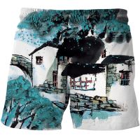 Mens clothing 3D Print Pattern Chinese brush painting men beach shorts male swim trunks surf shorts Oversized short pants 2022