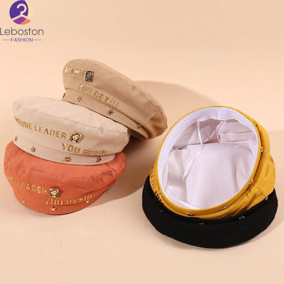Leboston (หมวก) หมวกเบเร่ต์สำหรับบุรุษและสตรีลายตัวอักษรสีทองหมวกเบเร่ต์กันแดด