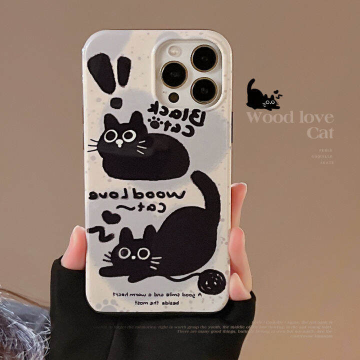 rlucky-2-in-1เคสมือถือลายแมวดำสไตล์เกาหลีสำหรับ-iphone-14-13-12-11-pro-max-เคสโทรศัพท์มือถือคลุมทั้งหมดตัวปกป้องกล้องถ่ายรูป-ins-เคสน่ารักสำหรับเด็กผู้หญิง