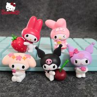 Sanrio Kuromi ชุดผลไม้4ซม. เมโลดี้ของฉันฟิกเกอร์อนิเมะชุดโบว์สีชมพู3ตุ๊กตาน่ารักวัสดุพีวีซีของขวัญของเล่นเครื่องประดับ Diy