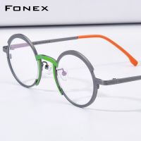 FONEX Titanium Glasses Frame Women 2023 New Retro Fashion Colorful Round Prescription Eyeglasses Myopia Optical Eyewear F85773