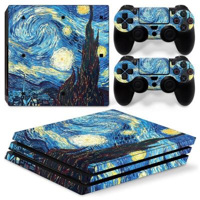 (MQ สไตล์ใหม่) PS4เกม Starry Night ฝาครอบรูปลอกสติ๊กเกอร์สกินโปรคอนโซล Ps4โปรและตัวควบคุม2ตัว PS4กรอบและที่คลุมผิวโปร