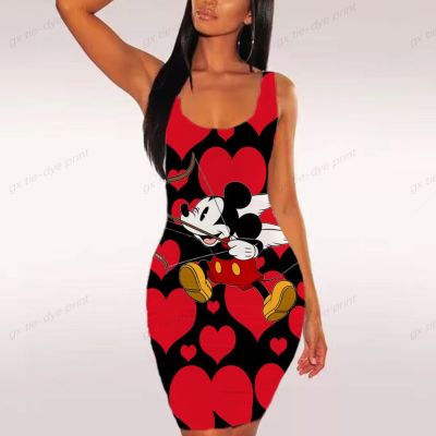 Summer Disney Minnie Mouse Dress Femme Vest Dresses Sexy Bodycon Sleeveless Nightclub Tight Pencil Dress For Woman Vestido