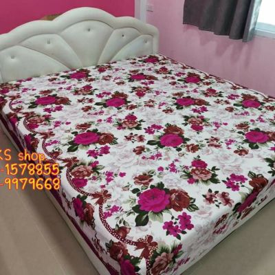 ผ้าปูที่นอนรัดมุม ลายดอกไม้สีชมพูเข้ม* ขนาด3.5/5/6ฟุต (เฉพาะผ้าปูที่นอน) ผ้าcotton สีไม่ตก