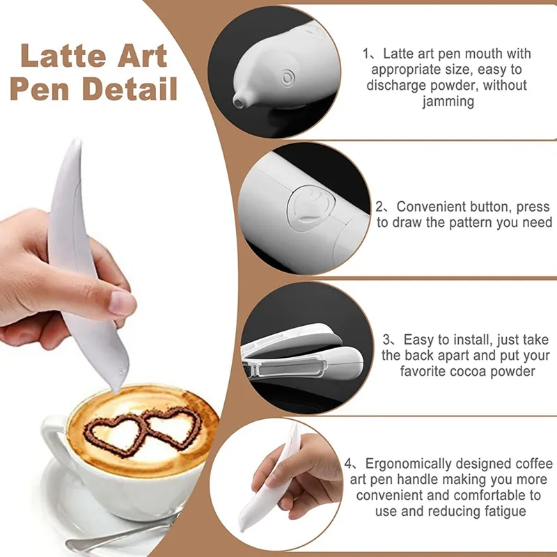 Electrical Latte Art Pen for Coffee Cake Spice Pen Cake Decoration Pen  Coffee Carving Pen Baking Pastry Tools Red 
