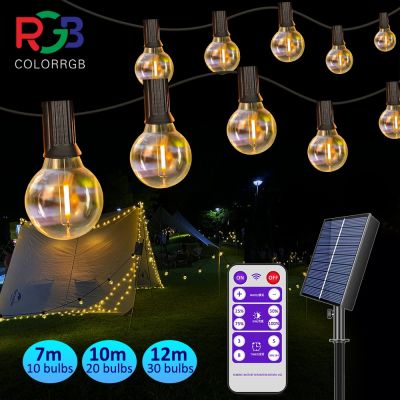 12M 30 LEDS G40 Solar String Lights Outdoor Patio Lights Solar &amp; USB Powered Waterproof Globe Hanging Lights with Shatterproof