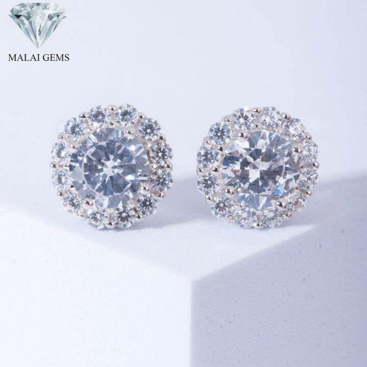 malai-gems-ต่างหูเพชร-เงินแท้-silver-925-เพชรสวิส-cz-เคลือบทองคำขาว-รุ่น-155-e016-2-แถมกล่อง-ต่างหูcz-ต่างหูเงินแท้