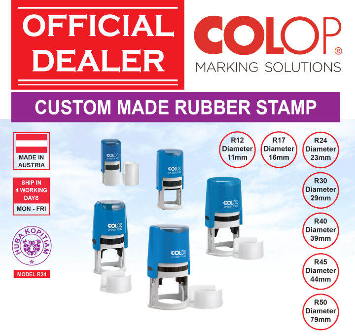 Custom Made COLOP Round Self-Inking Rubber Stamp COP BULAT - R24 -23mm ...