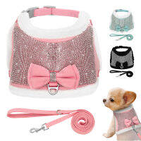 Rhinestone Dog Cat Harness Warm Winter Dog Harness Leash Set Puppy Clothes Fleece Pet Coat Vest For Small Dogs Chihuahua Yorkie