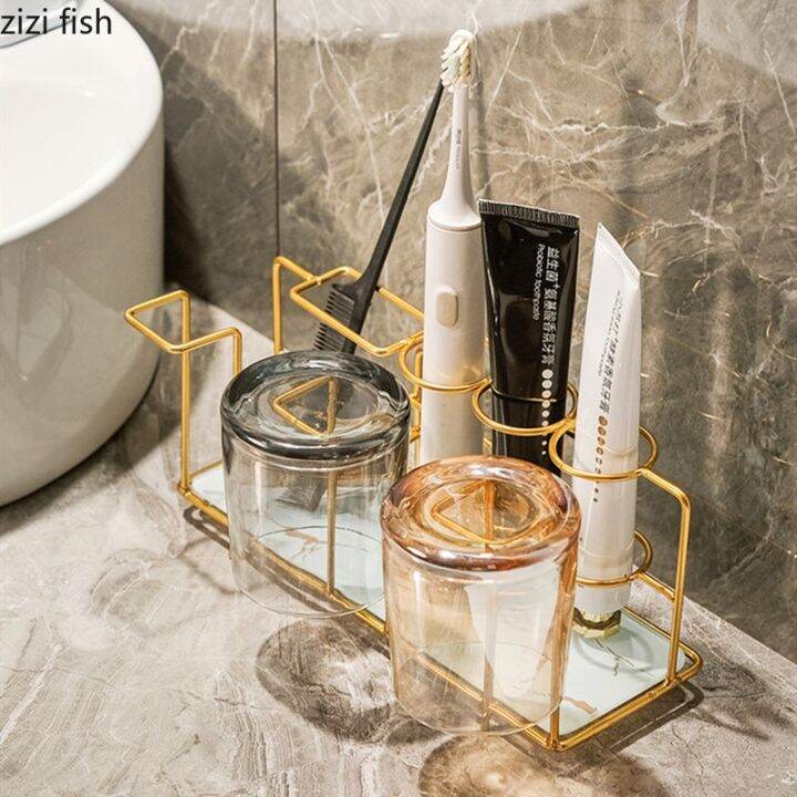 metal-glass-storage-rack-storage-tray-electric-toothbrush-holder-wall-shelf-glass-mouthwash-cup-bathroom-shelves-organizer