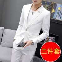 Spot Fast Shipping GroomS Suit MenS Summer Three -Piece Korean Slimming Hairstyle Full Set Of Small