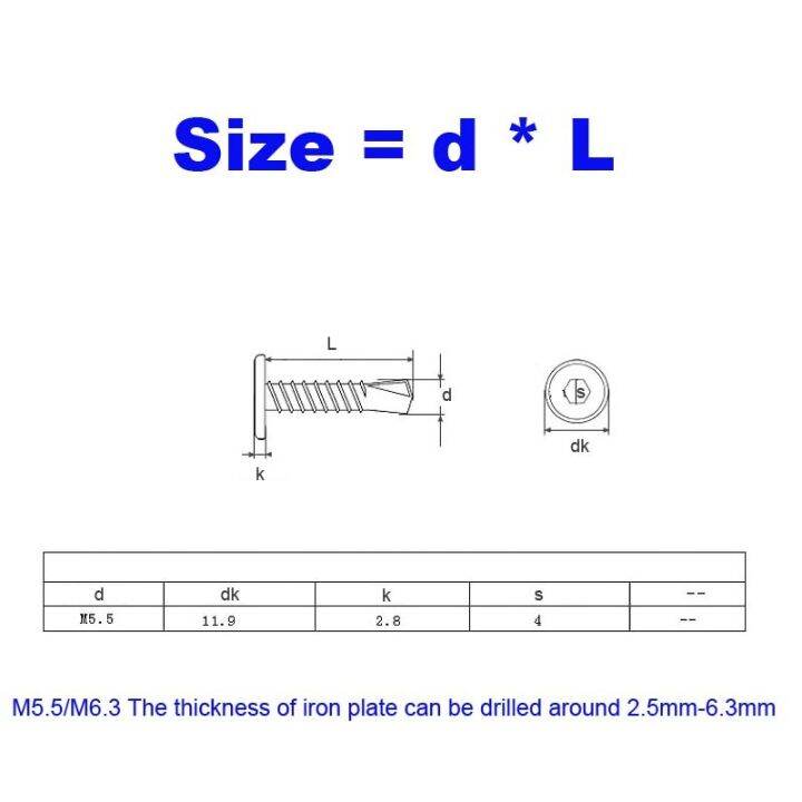 10ชิ้น410สแตนเลสซ็อกเก็ตหกเหลี่ยมหัวแบน-m5-5สกรูเกลียวปล่อย-m6-3สกรูรั้วระบายสำหรับตัวยึดสกรูตะปูแผ่นเหล็ก