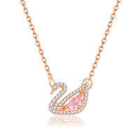 พราวสร้อยคอพร้อมจี้ประดับหงส์สร้อยคอเกาหลีสีชมพู Swan จี้ Rhinestone สำหรับอุปกรณ์เสริมสำหรับผู้หญิงทองคำสีกุหลาบสร้อยคอไทเทเนียม