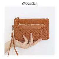 Summer Fashion Ladies PU Weave Leather Coin Purse With Wristlet Candy Colorful Small Pocket Wallet with Card Slots