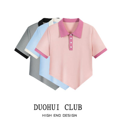 DUOHUI เสื้อเชิ้ตลำลองสำหรับผู้หญิง,เสื้อเชิ้ตโปโลแขนสั้นสีชมพูพิเศษ