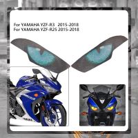 สำหรับ YAMAHA YZF YZFR3 R25 R3 YZFR25 2015 2016 2017 2018ตัวป้องกันไฟหน้ารถจักรยานยนต์3D กันชนหน้าสติกเกอร์ป้องกันหลอดไฟหน้า