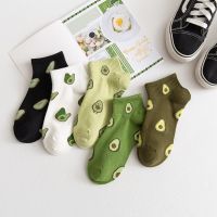 1Pairs Women Cotton Socks Green Avocado Fruit Short Sock Embroidery Breathable Funny Sock Female Ankle Low Cut Socks Slippers