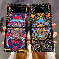 เคส Samsung Galaxy Z Flip 4 Z FLiP 3สำหรับผู้หญิงเคสเคสที่มีห่วงขาตั้งโทรศัพท์ฝาพับทรงสี่เหลี่ยมเคสสำหรับกาแล็คซี่ดีไซเนอร์มีที่ยึดเคสมือถือสุดหรูแมนดาลาที่มีสไตล์สำหรับ Samsung Flip 4