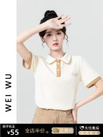 ☬✢ Lapel front shoulder short-sleeved t-shirt womens summer 2023 new contrast color loose all-match POLO shirt T-shirt casual top