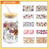 GOTORADE 2PCS กันน้ำกันน้ำได้ สติ๊กเกอร์โอนเงิน ดีไอวาย UV DTF สติกเกอร์ธีมดอกไม้ โปร่งใสโปร่งใส ฟิล์มใสใส สติ๊กเกอร์สติ๊กเกอร์สติ๊กเกอร์ 16oz Libbey แก้วถ้วยถ้วยกาแฟ