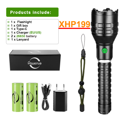 XHP199 Super Bright LED Flashlight Ultra Powerful Rechargeable Tactical FlashLight 18650 26650 Torch Light XHP90 Camping Lantern