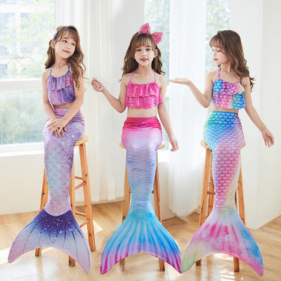3pcs Girls Mermaid Swimsuit Cute Anime Character Bikini Swimwear Shorts Fish Tail Three-piece Set
