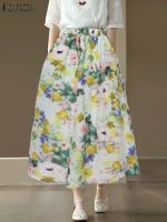 【CC】✧  ZANZEA Waist A-line Skirts Floral Print Skirt Drawstring Falda Cotton Jupe