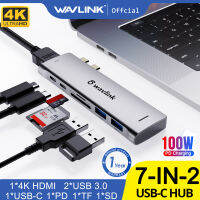 Wavlink 7-In-2 USB-C Hub/แท่นวางขนาดเล็กเข้ากันได้กับThunderbolt 3 USB C,HDMI 4K,100W PD, USB-C, 2x USB 3.0, SD/MicroSD Reader,พื้นที่สีเทา,สำหรับMacbook Pro 2016-2020 Macbook Air 2018-2020