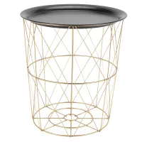 Modern Rose Gold Round Line Black Cover Metal Storage Basket Side Table