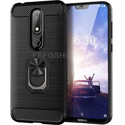 [spot goods66] ✓✁Capa สำหรับ Nokia 6.1บวก6.1คาร์บอนไฟเบอร์ลายขนแปรงนิ่ม Nokia เคสซิลิโคน X6บวก6.1ฝาครอบขาตั้งโทรศัพท์แม่เหล็ก