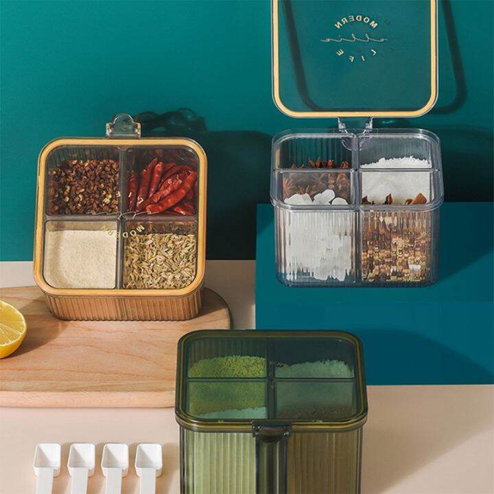 kitchen-condiment-box-combination-set-four-grid-integrated-salt-household-multi-seasoning-with-cover