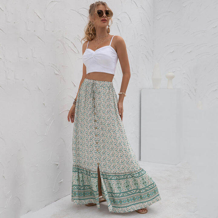 women-clothing-casual-boho-print-lace-up-maxi-skirts-summer-fashion-empire-loose-long-skirt-green-slit-beach-skirts-womens