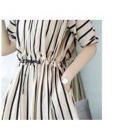 Korean station 2020 Summer New women Dress Vertical Striped Casual Loose Mini Dress Slim Elastic Mid-length Skirts