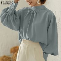 ZANZEA ashion ButtonCuffs Puff Sleeved Casual Loose Solid Color Blouse