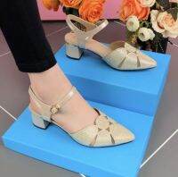 Sapatos Femininas รองเท้าส้นตึกสำหรับสาวออฟฟิศ,หนัง Pu สีดำน่ารักๆ