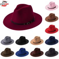 YANYAN แฟชั่น พร้อมหัวเข็มขัด ฤดูใบไม้ร่วงฤดูหนาว หมวกคาวบอย Outback Hat หมวก Fedora สักหลาด หมวกแจ๊สปานามา