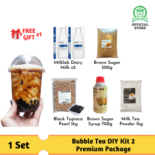 Bubble Tea DIY Kit 2 Premium Package Boba Pearl Milk Tea Powder Brown