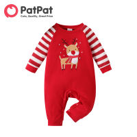 PatPat Christmas Newborn Baby Boy Clothes New Born Overalls Romper Reindeer Graphic Red Striped Long-sleeve s Jumpsuit