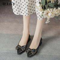 IELGY  Women S Pointed Toe Small Fragrance All-Match Retro Bow Shoes