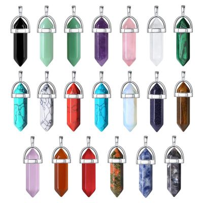 20Pcs Healing Crystal Pendant Charms Jewelry Making Natural Gemstone Bulk Obsidian Rose Quartz Carnelian