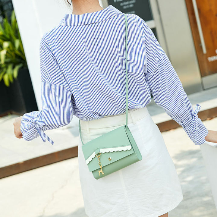 กระเป๋านักเรียนสาวเกาหลีรุ่นใหม่-ins-กระเป๋าสะพายข้างญี่ปุ่นขนาดเล็กสดกวางน้อยสีชนกันกระเป๋าสะพายไหล่ขนาดเล็ก