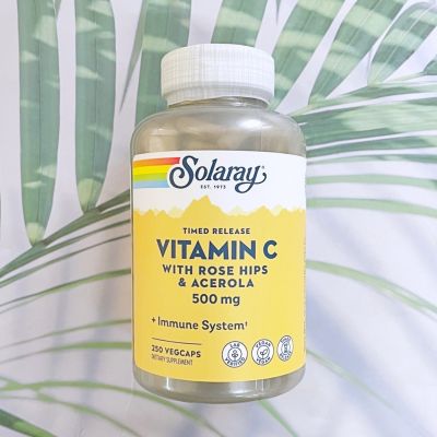 วิตามินซี Timed Release Vitamin C 500 mg with Rose Hips and Acerola 250 VegCaps - Solaray