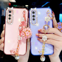 LIFEBELLE เคสสำหรับ Vivo S1,เคสโทรศัพท์ TPU ซิลิโคนนิ่มกันกระแทกป้องกันเลนส์กล้องไรน์สโตน &amp; สายรัดข้อมือดอกไม้