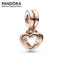 Pandora Heart 14k rose gold-plated double dangle with clear cubic zirconia เครื่องประดับ   จี้ชาร์ม ชาร์มสีโรสโกลด์ สีโรสโกลด์ ชาร์มโรสโกลด์ โรสโกลด์ ชาร์มสร้อยข้อมือ ชาร์มแพนดอร่า แพนดอร่า