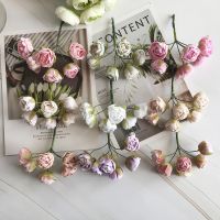 ❣○♛ European-style retro rayon tea roses 6 small flower buds bouquet wedding home retro fake flower party DIY decoration