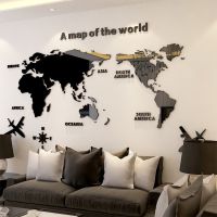 World Map Wall  3D Acrylic Wall Stickers Three-dimensional Mirror Stickers Bedroom Office Background Wall Decoration Stickers Wall Stickers  Decals