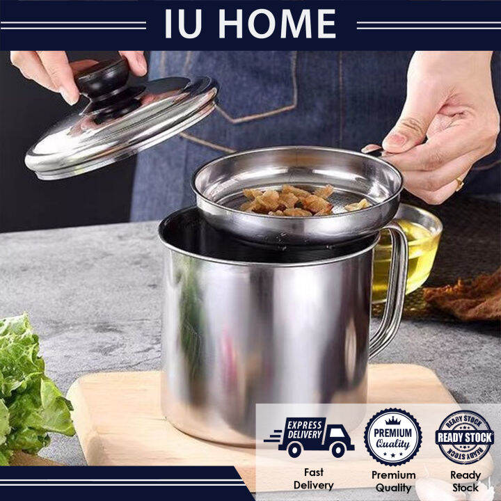 Stainless Steel Oil Filter Pot Large Capacity 1.8L/1.3L Pot Kitchen Storage Tank Lazada